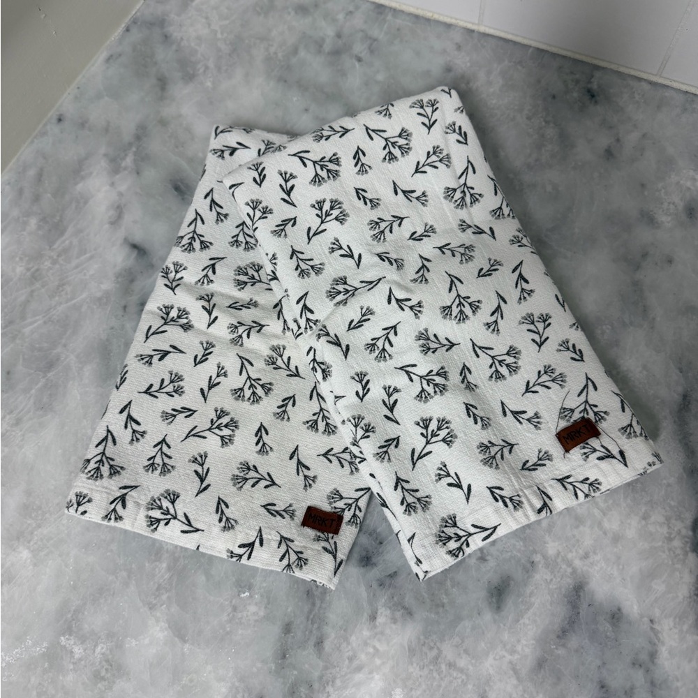 White Towel with Black Floral Print